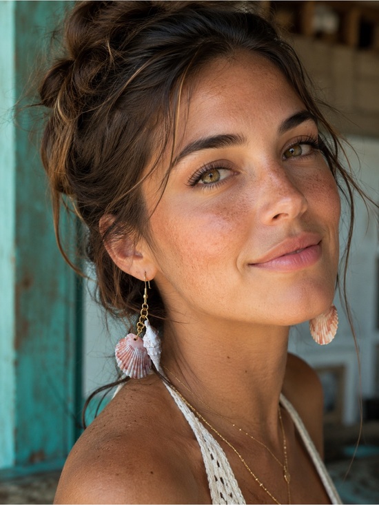 Handmade Jewelry - Bohemian Cerith & Calico Scallop Odessa Seashell Dangle Earrings ~ Handmade